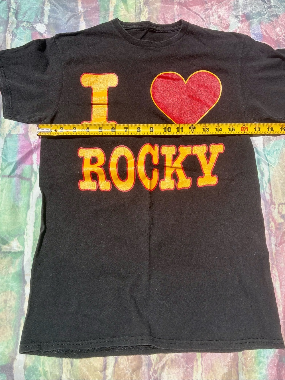 Vintage retro I Heart Rocky Graphic Tee - Black with Red & Yellow Print